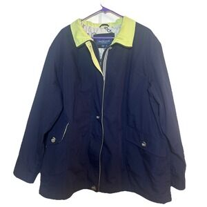 Mackintosh‎ New England Women's 2X Navy Jacket Green Collar Nautical Lined Coat